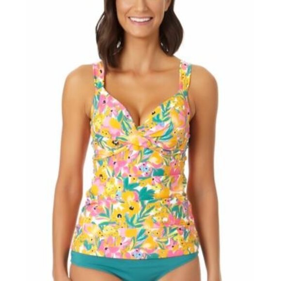 Anne Cole Women's Coastal Palm Printed Twist Underwire Tankini Top Swimsuit Orange